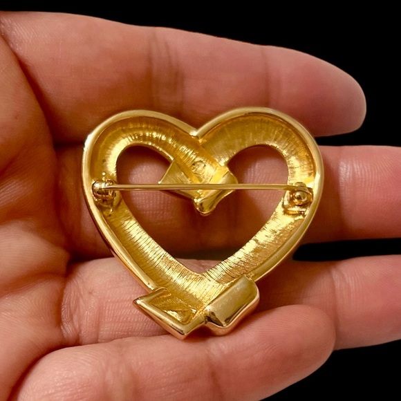 Swarovski Gold Heart with Crystal Rhinestone Brooch Pin - Picture 3 of 5